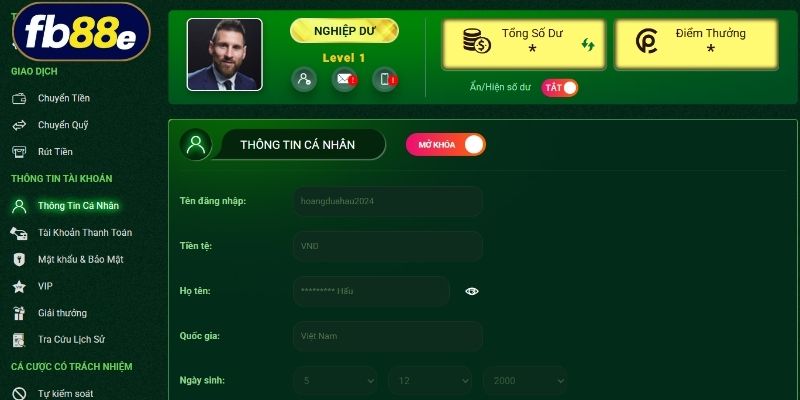 Muốn rút tiền FB88 tài khoản cần có số dư hợp lệ và thông tin trùng khớp