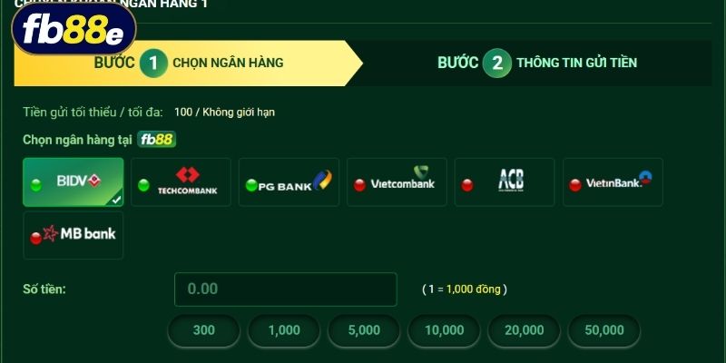 Nạp tiền FB88 qua hệ thống ngân hàng cực nhanh